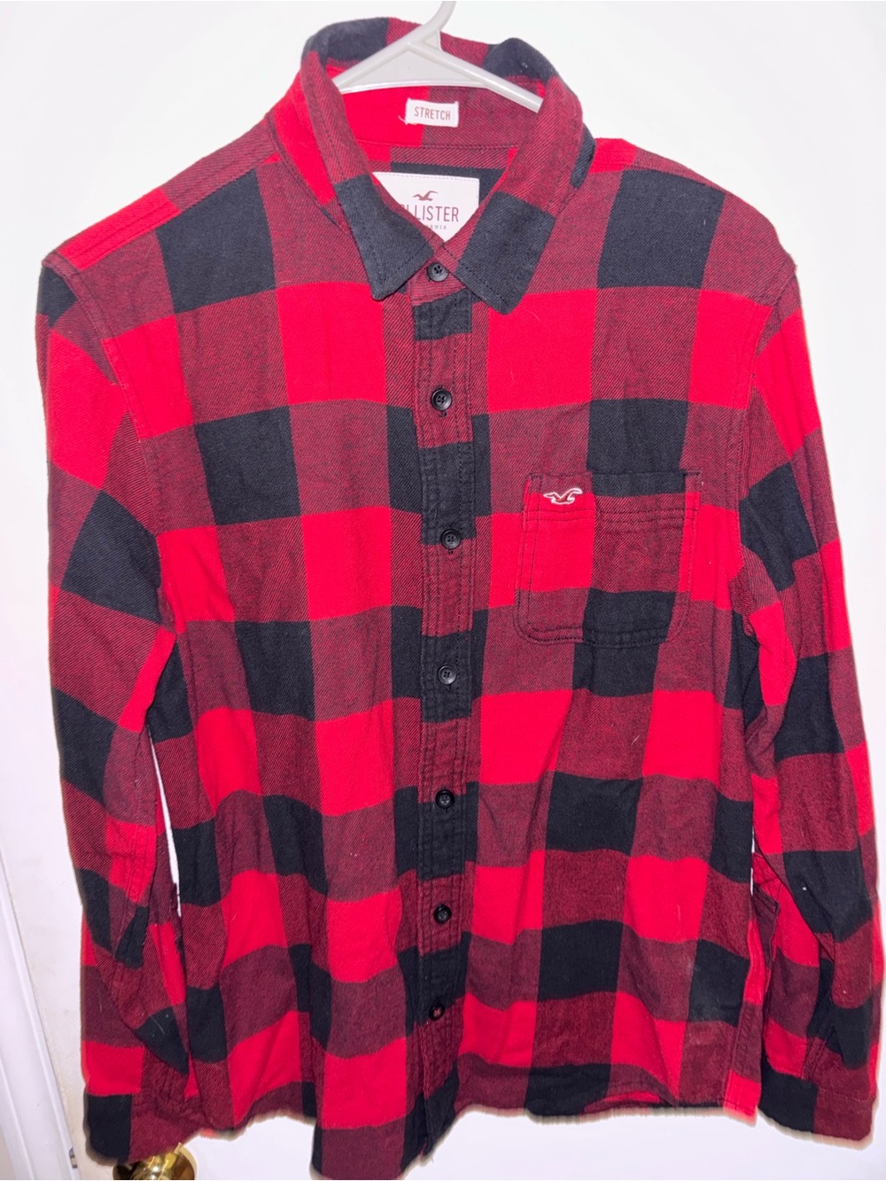 Hollister Red and Black Plaid Long-Sleeve Button-Up Shirt